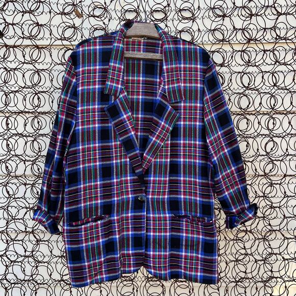 Vintage Inseparables boxy plaid oversize blazer Christmas primary colors. - Picture 1 of 6